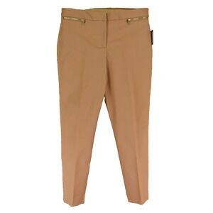Ellen Tracy Pants Womens 10 Brown Cotton Blend Zipped Pockets Tapered NWT $72.50